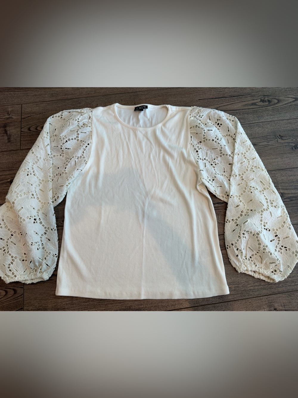J. Crew Cream Eyelet Sleeve Long Sleeve XL